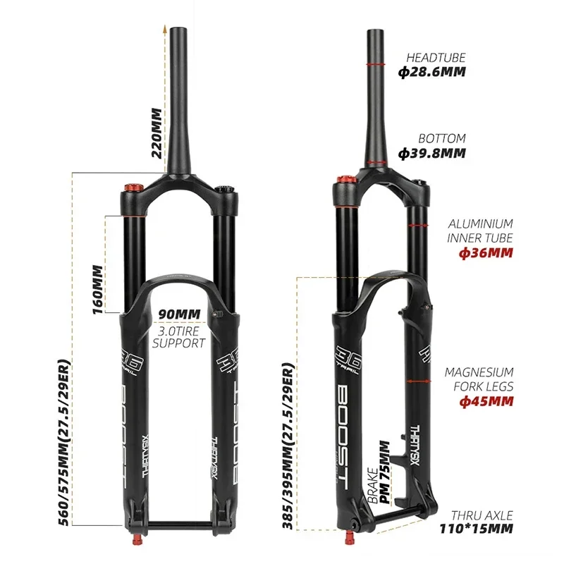 Forcella per sospensioni pneumatiche per bici da montagna MTB DH AM TRAIL BOOST Travel 160MM 110*15 Perno passante