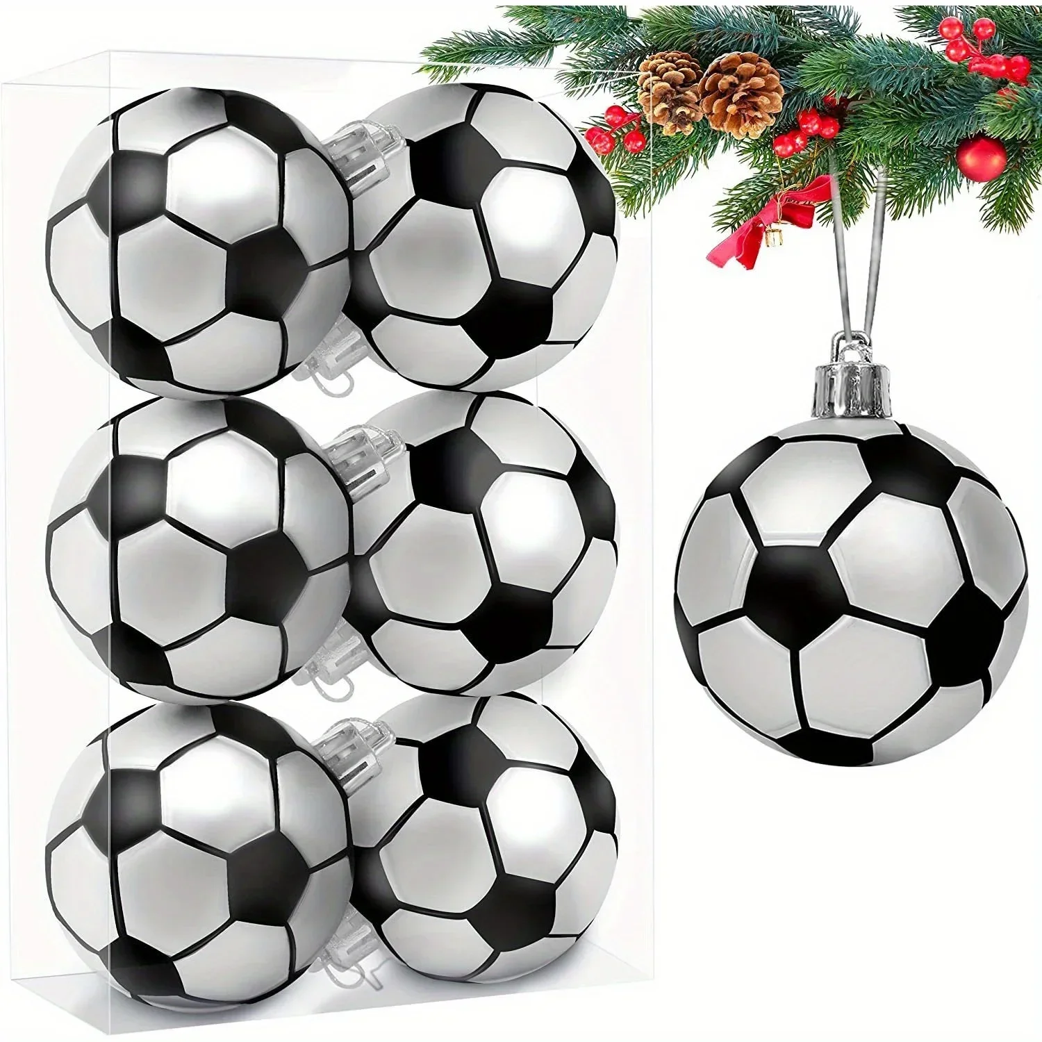 6PCS Soccer Ball Charms Basketball Rugby Christmas Tree Balls Decoration Birthday Party Decoration Accessories