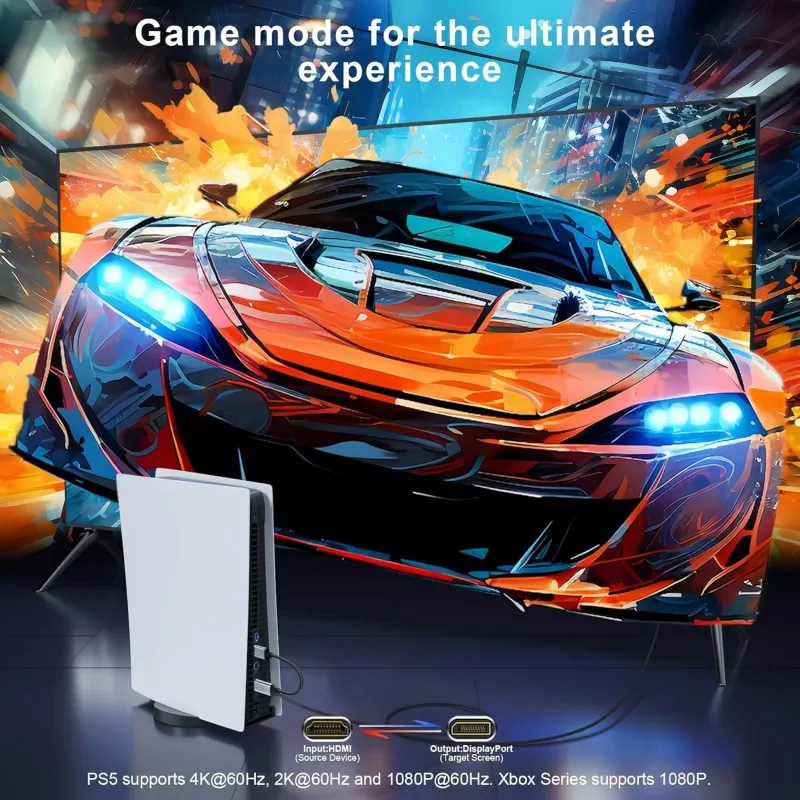 4K HDMI to DP Cable HDMI To Display Port Converter 144Hz Audio Video DisplayPort Cord Unidirectional HDMI to DP 1.2 Adapter