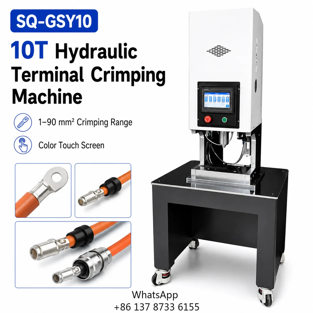 SQ-GSY10 10T Hydraulic Crimping Machine 1-90 Sq Mm OTP Die Color Touch Screen For Cable Lug Universal Terminal Crimping