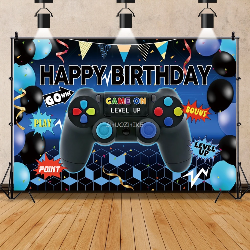 Child Baby Play Games Gamepad Happy Birthday Party Balloons Comic Poster Portrait Photo Background Photography Backdrop
