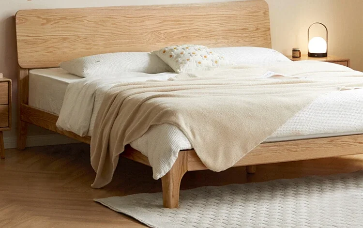 Solid wood bed Modern minimalist 1.5/1 oak double bed Nordic eco-friendly bedroom furniture