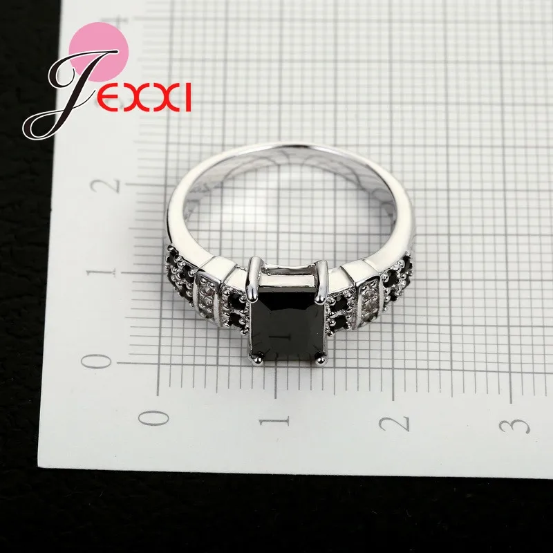 925 Sterling Silver Ring Mysterious And Cool Style Sparkling Black Stone Crystal For Lady Women Man Dressup Party Halloween