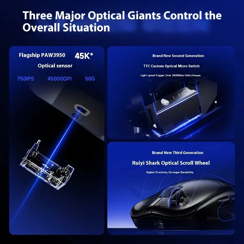 

Rawm Leviathan V4 Esports Mouse Native Dual 8K PAW3950 Nordic54 150H Battery Lightweight Ergonomic Gaming Mouse