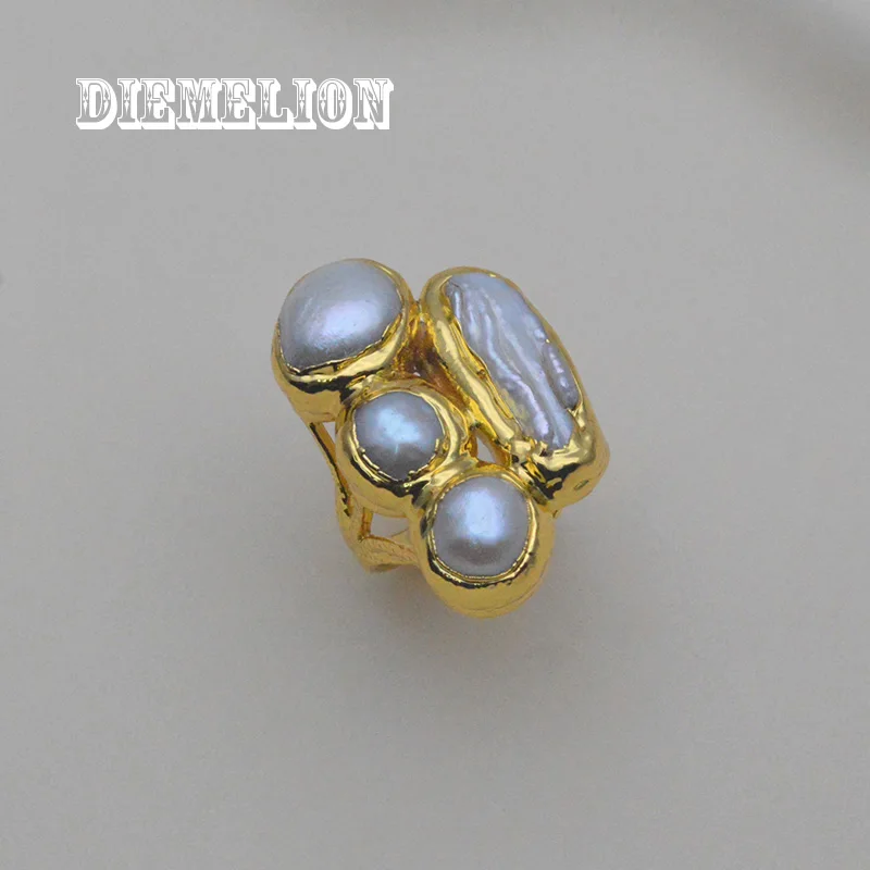 

Luxury 18K Gold Plated Irregular Natural Freshwater Baroque Pearl Rings Open Adjustable Women Wedding Ring Fine Jewelry
