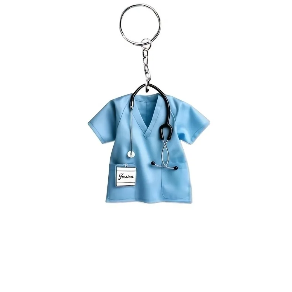 Nouveau porte-clés en acrylique pour infirmière, porte-clés de travail, porte-clés de voiture, pendentif plat 2D avec stéthoscope, cadeau pour infirmières et médecins