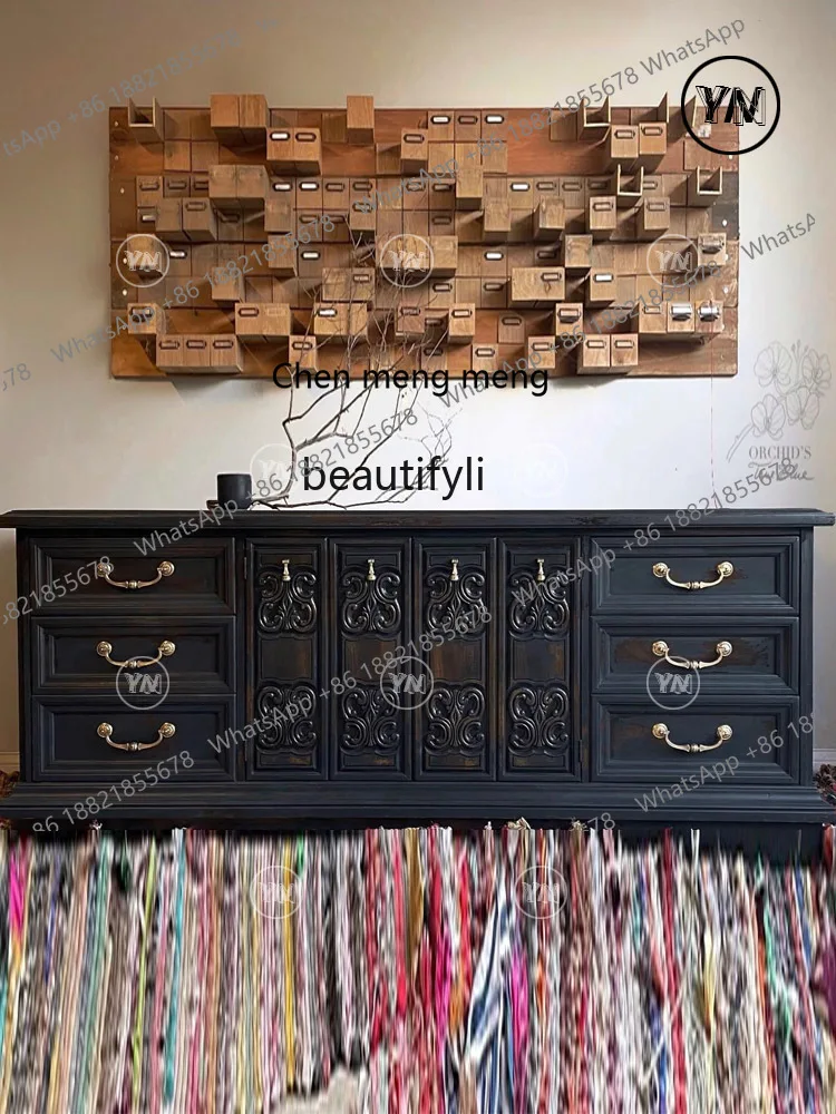 

Лидер продаж, ретро-комод из цельного дерева, резной шкаф для телевизора, американский входной шкаф для хранения, большая вместимость