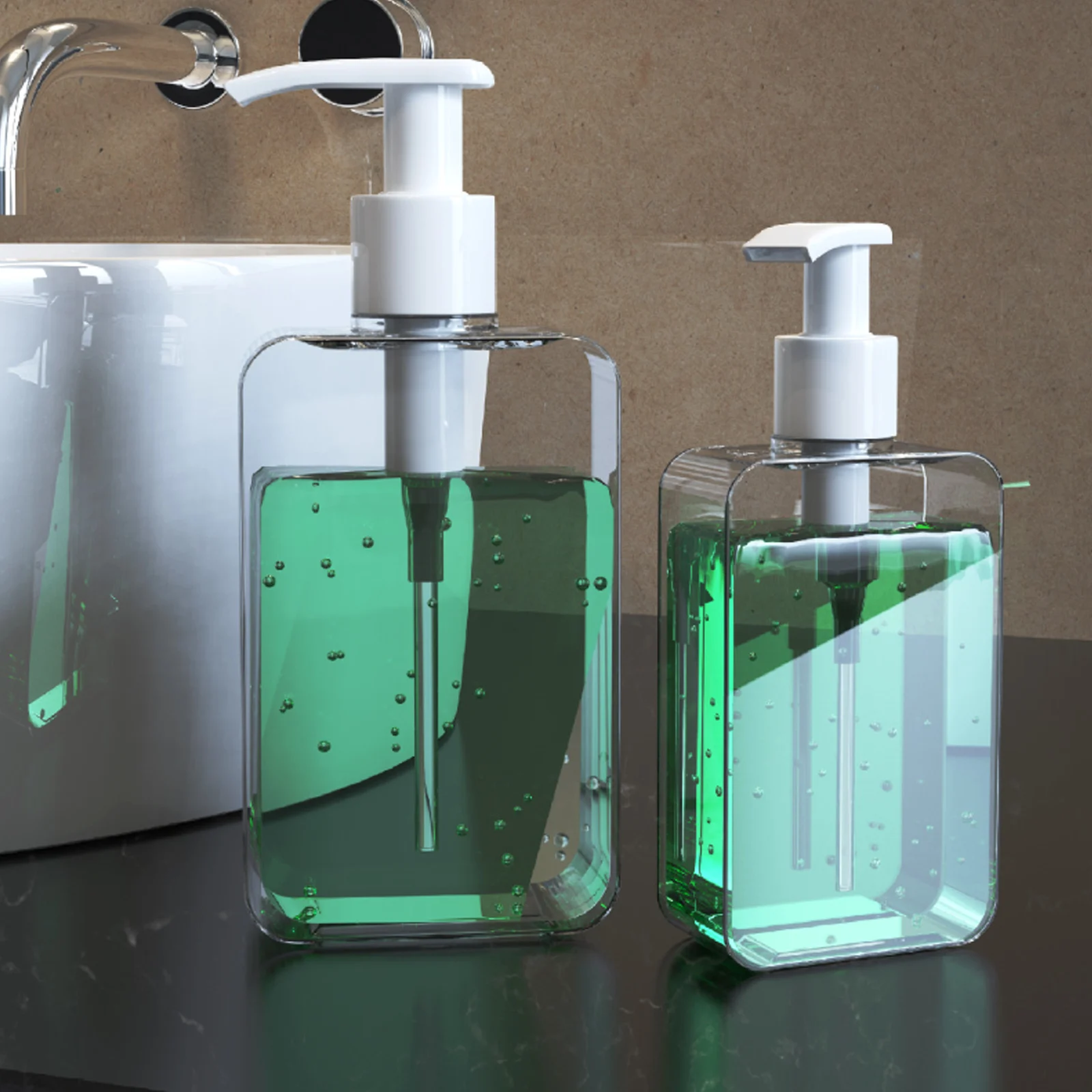 200/300ml Square Plastic Refillable Soap Dispenser Shampoo Body Lotion Hand Dish Soap Pump Dispenser Bottle for Kitchen Bathroom