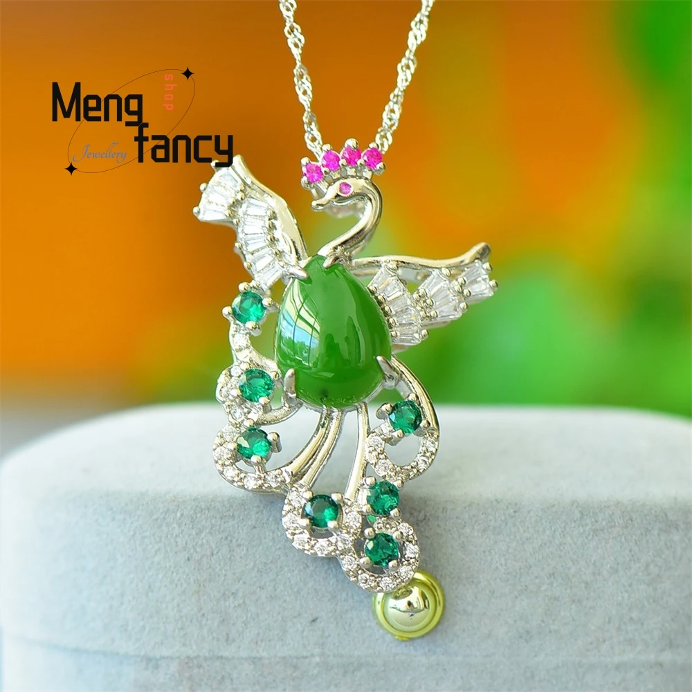Copper Inlay Natural Hetian Jasper Pigeon Egg Lucky Bean Money Bag Wish Lock Jade Pendant Exquisite Fashion Jewelry Holiday Gift