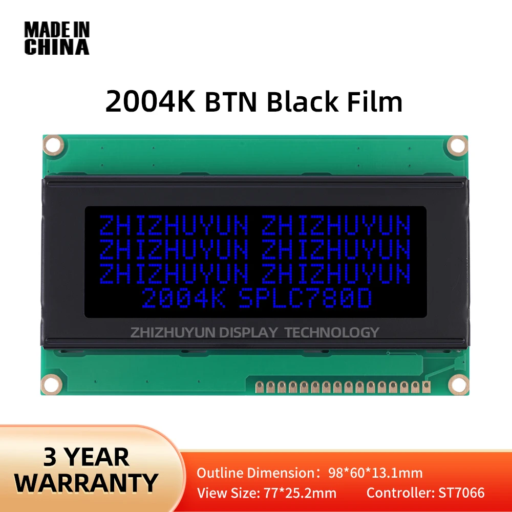 2004K LCD Module BTN Black Film Blue IIC/I2C Interface Adapter Board 5V Industrial Control Level Screen