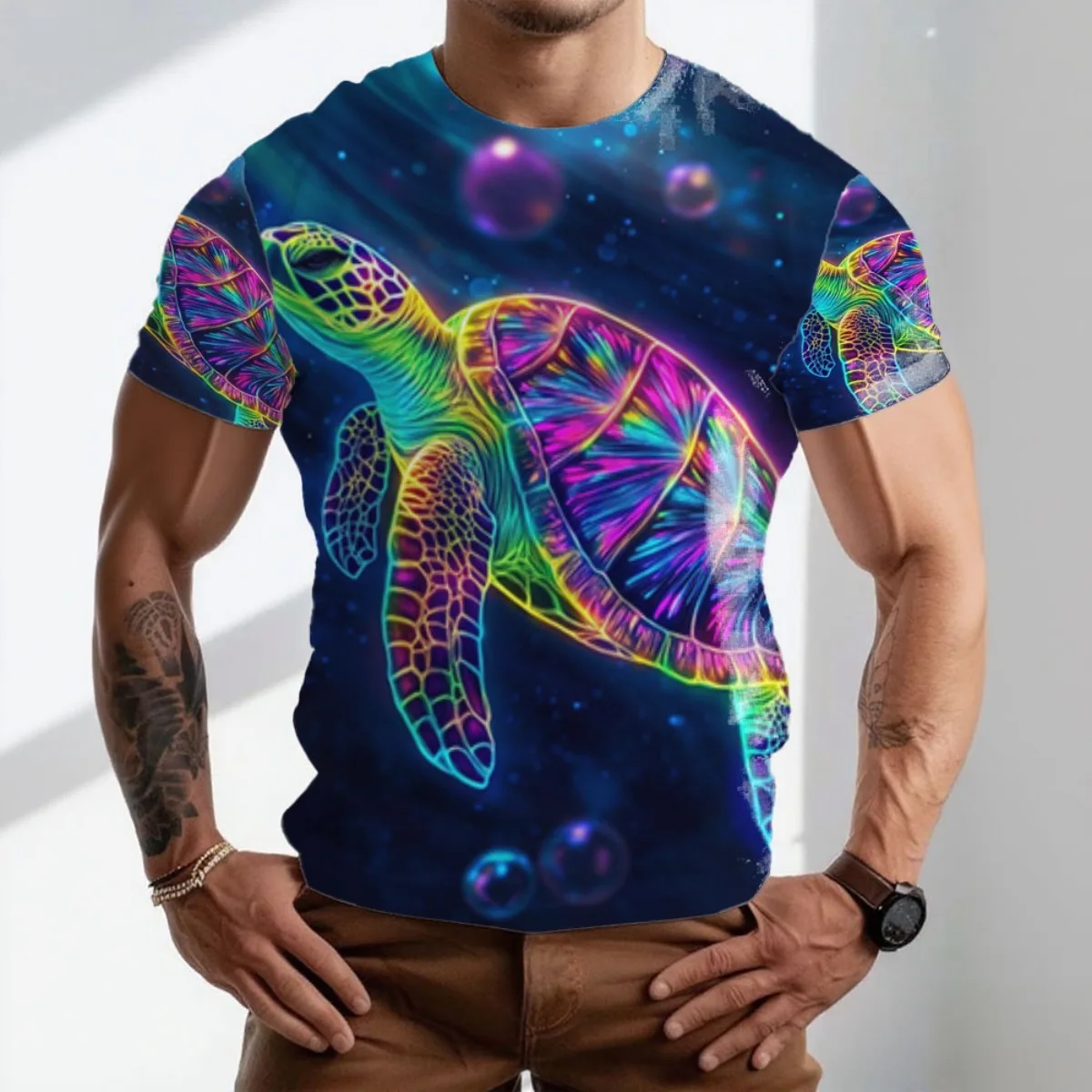 سلحفاة السباحة مع فقاعات حولها الرقبة والرأس 2025 وصول جديد أزياء رجالية قصيرة عشية في جميع أنحاء