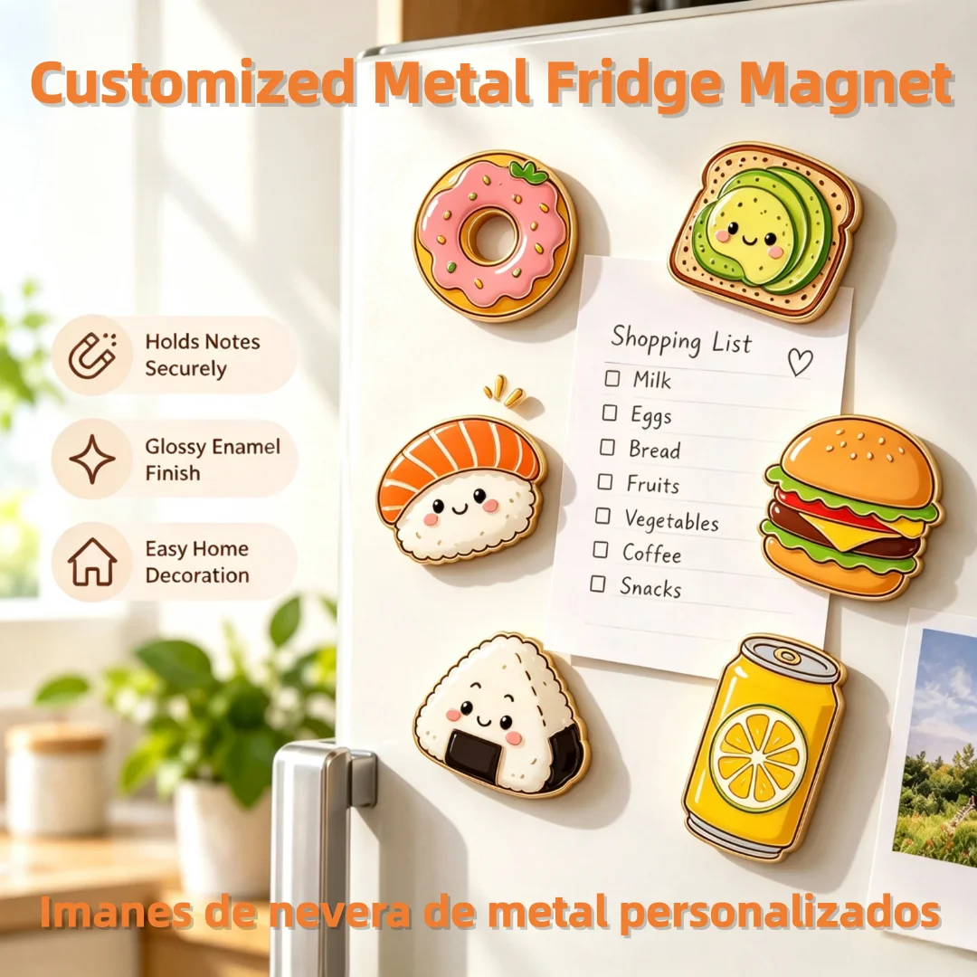 Customized Metal Fridge Magnet Personalized Logo Soft Enamel Refrigerator Sticker Strong Magnetic Decorations Fridge Magnet