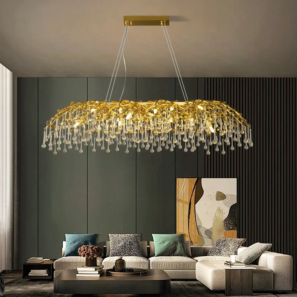 Luxury Gold Crystal Chandeliers For Dining Living Room Kitchen Table Crystal Ceiling Chandelier Round Branch Hanging Chandelier