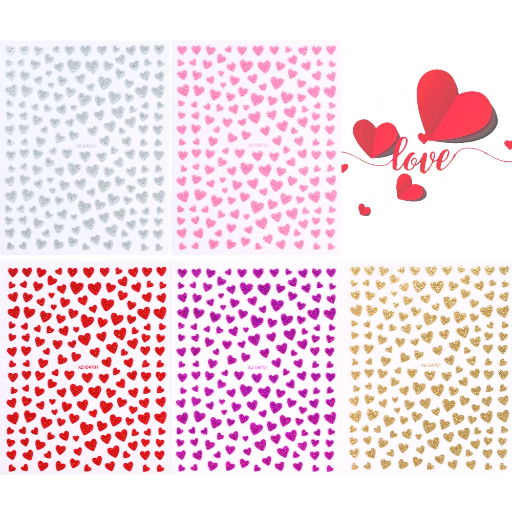 สติกเกอร์ติดเล็บรูปหัวใจโฮโลแกรม 3 มิติ สำหรับวันวาเลนไทน์ 5 ชิ้น ประกายวิบวับ ติดเองได้ ตกแต่งเล็บสุดโรแมนติก