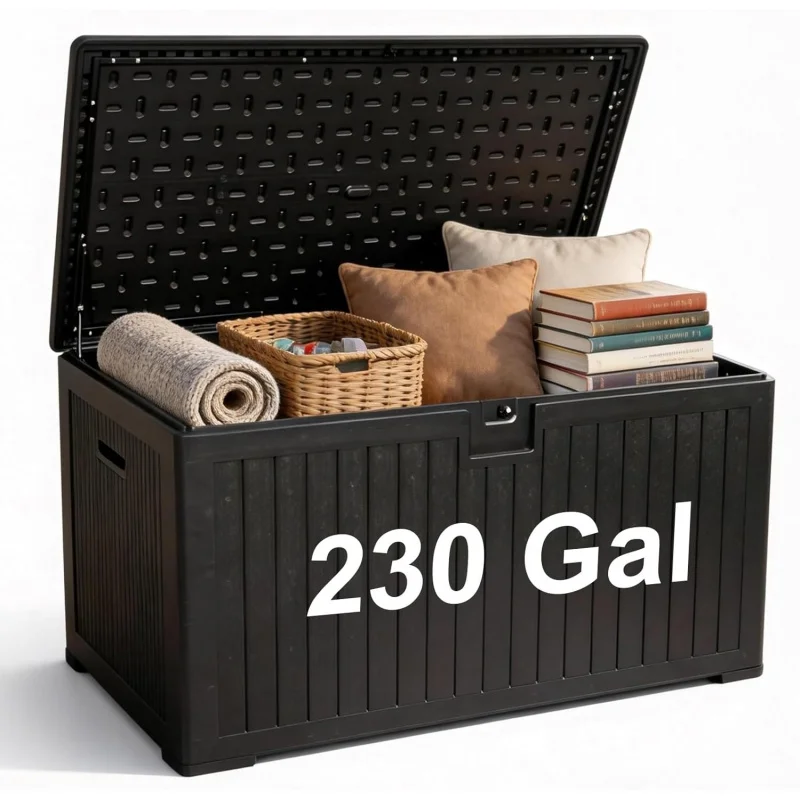 

2026 New：230 Outdoor Storage Box, Waterproof Large Resin Deck Box with Lockable Lid Patio, Pool Equipment, and