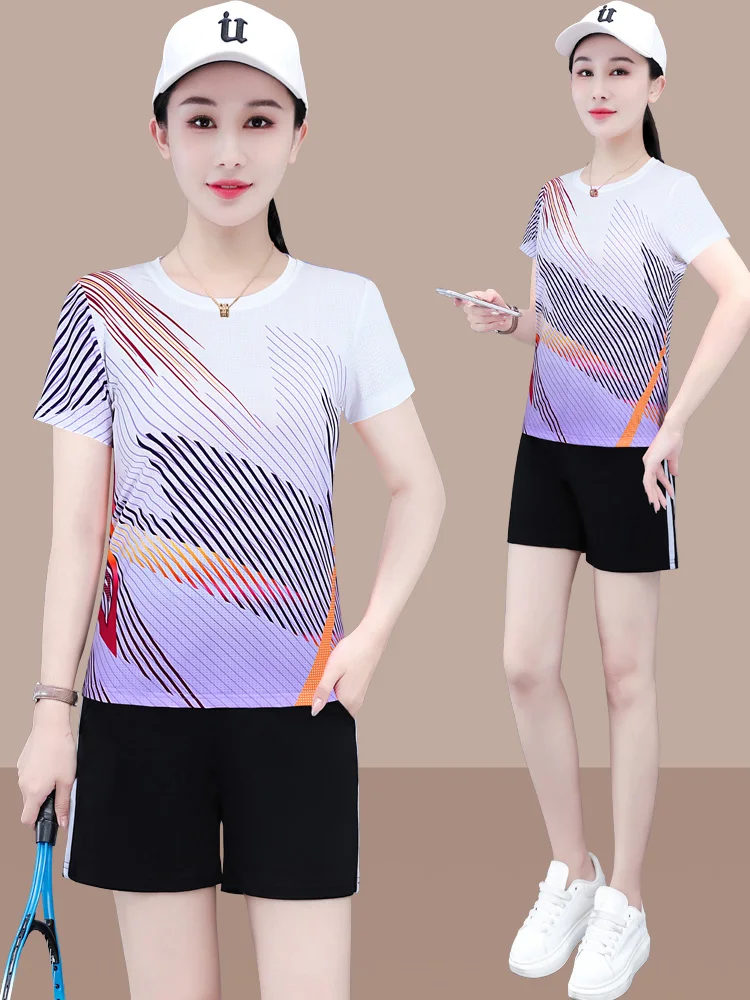 

Комплект из ледяного шелка ort Sve женский, лето 2022, новый спортивный свободный тонкий комплект из двух предметов Qui Dry, удобный, дышащий