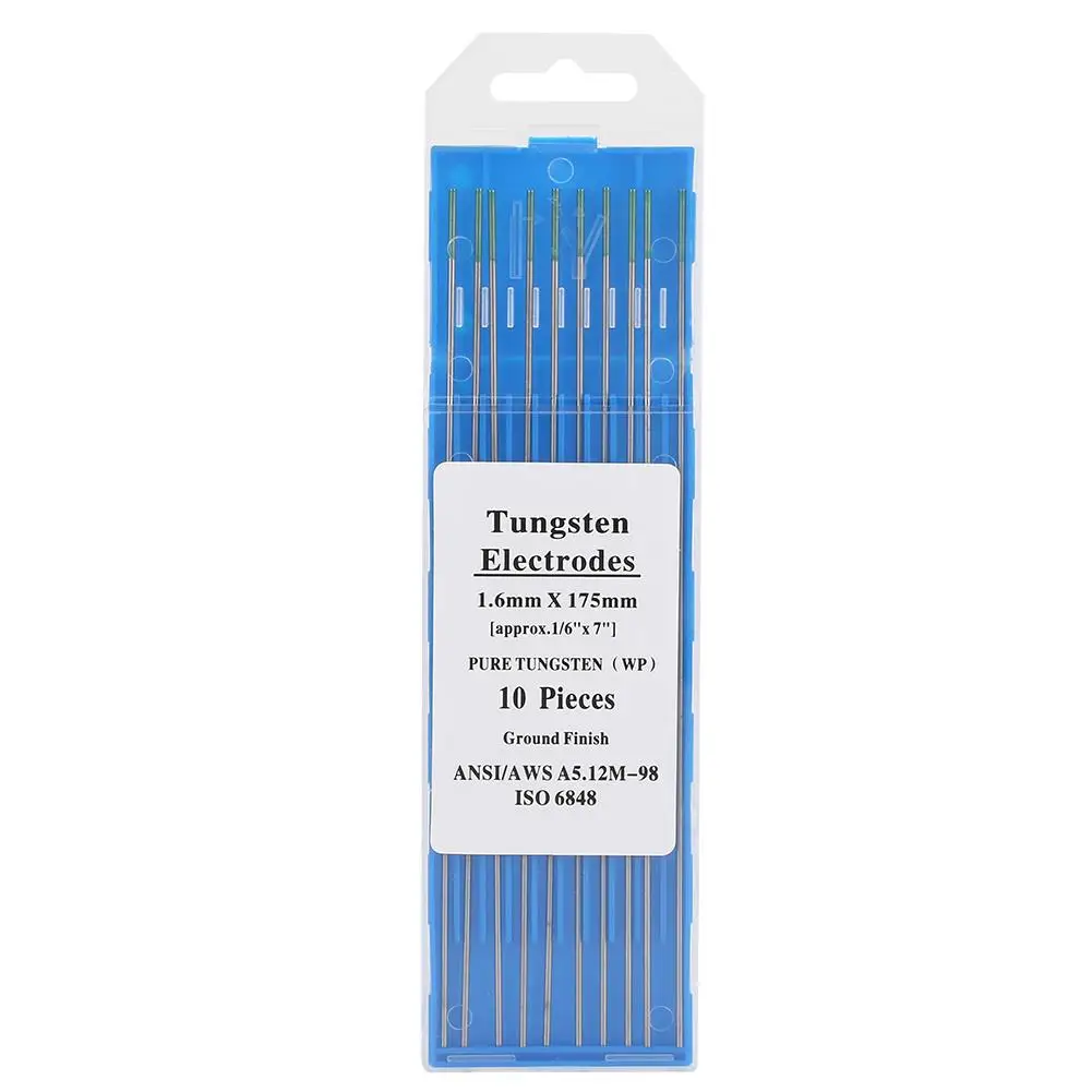 

10Pcs Pure Tungsten Electrodes Green Tip WP for ac TIG Welding 1.0/1.6/2.0/2.4mm Low Burn-Off Rate 250-400A