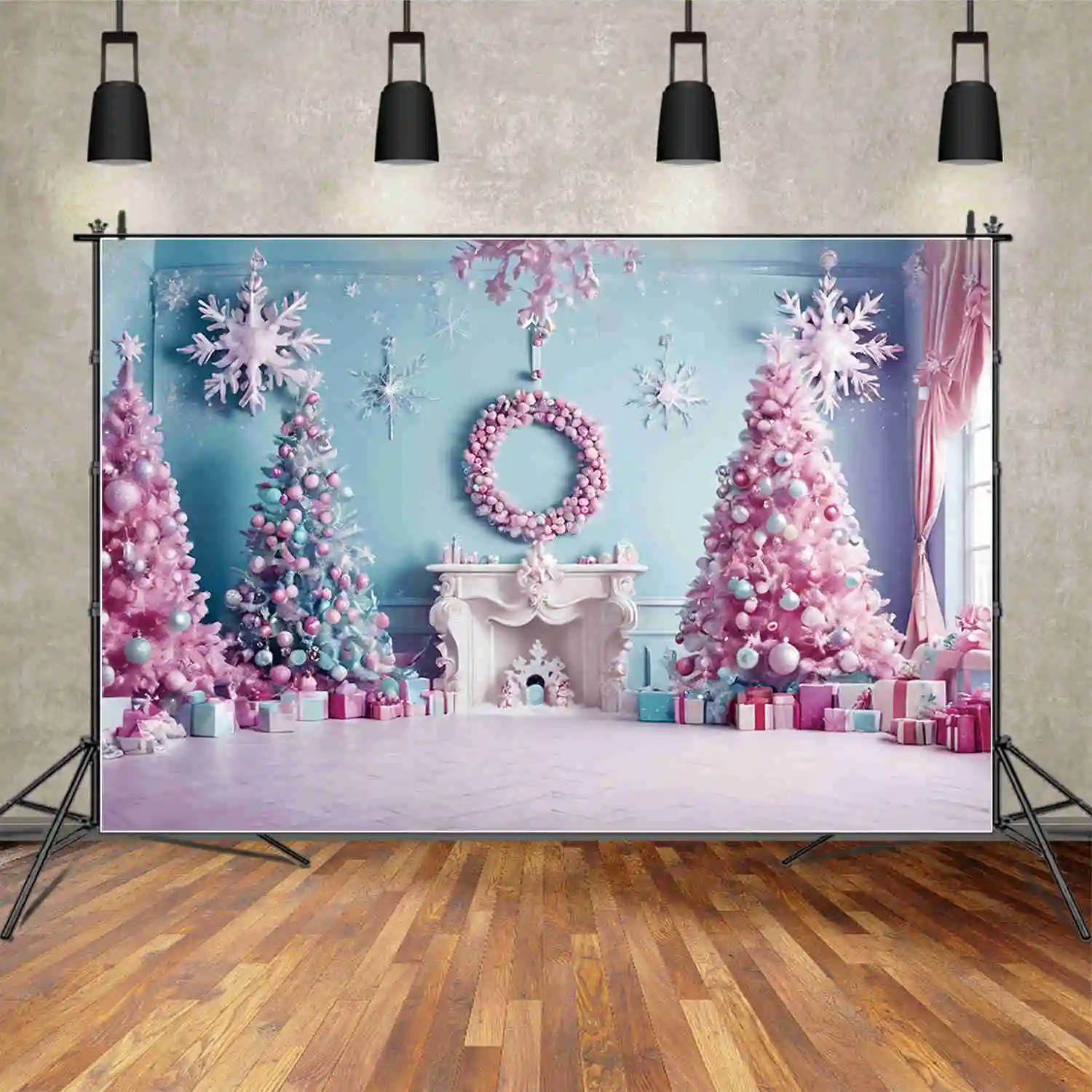 MOON.QG Christmas Pine Tree Christmas Tree Backdrops Gift Children Vintage Living Room Backgrounds Party Photocall Accessories