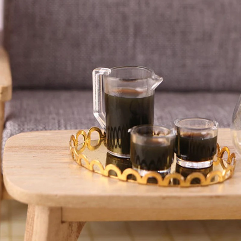 1 セット 1:12 ドールハウスミニチュアケトルハーブティーカップ飲料ティーセット子供ふり遊びおもちゃドールハウスアクセサリー