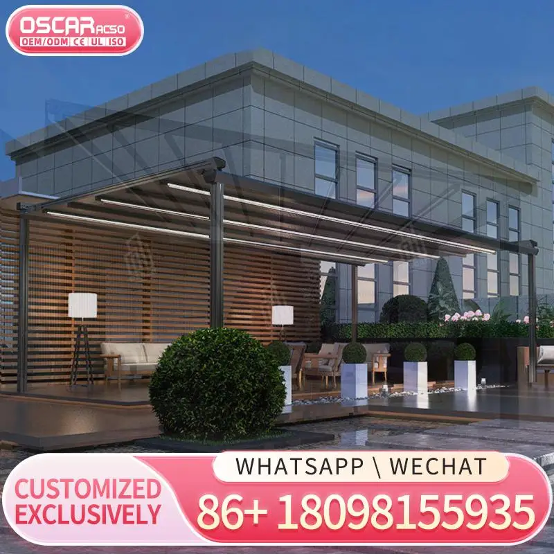

Outdoor Retractable Roof Awning with LED Lights for Patio Garden Balcony Retractable Canopy Pergola