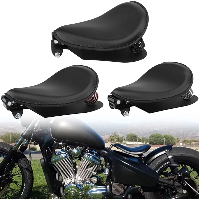 

Black Motorcycle PU Leather Cushion Spring Solo Seat Fit For Harley Sportster Honda Rebel 250 300 500 Refit Bobber For Yamaha