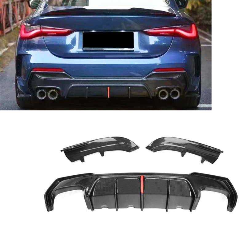 MP Style 3pcs Rear Diffuser with LED light For  2021 2022 2023 4 Series 2-Door Carbon Fiber G22 G23 Rear Bumper Diffuser