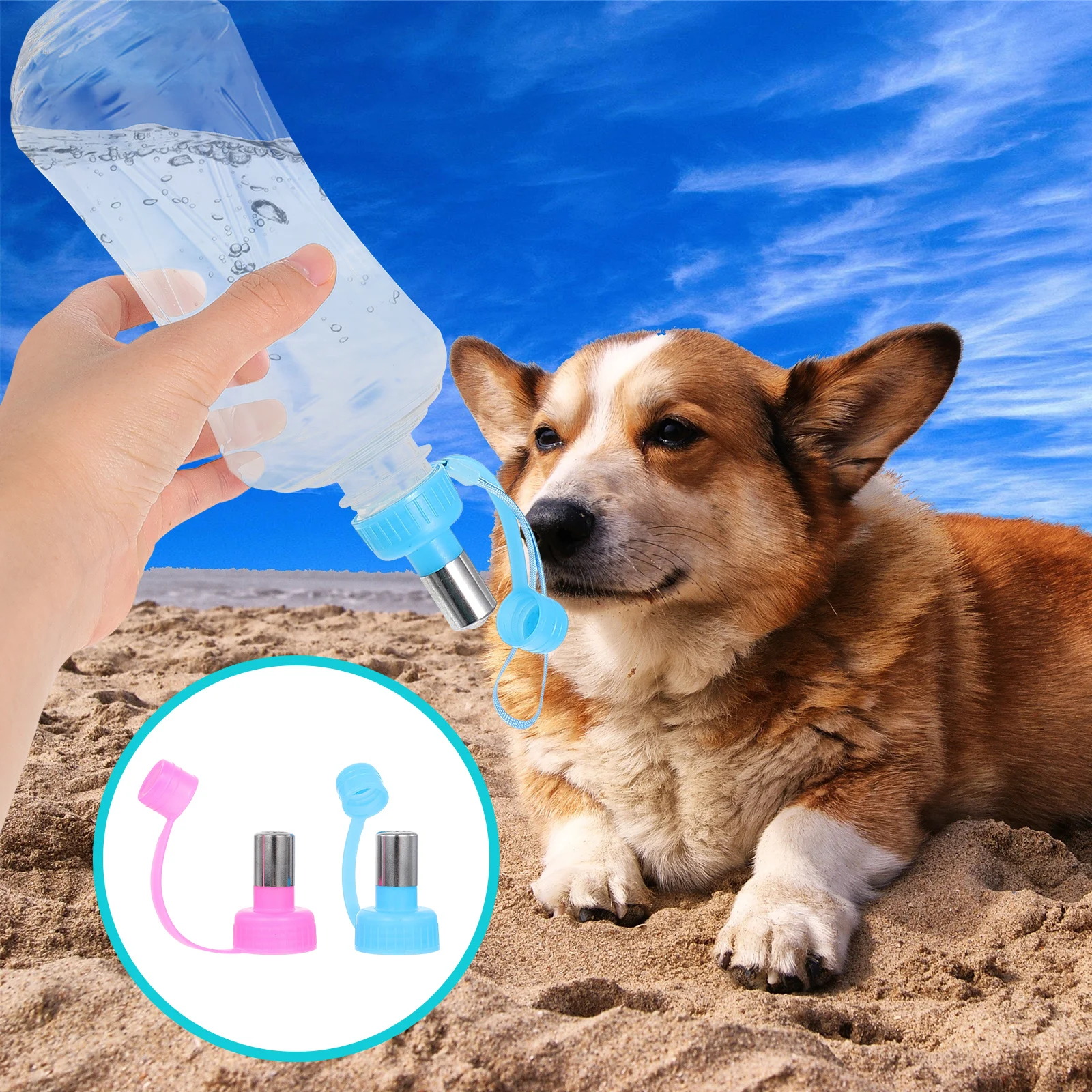 

2PCS Pet Water Fountain Dog Drinking Dispenser Portable Feeder Puppy Bowl Travel Small Bottle Outdoor Supplies Sturdy Practical