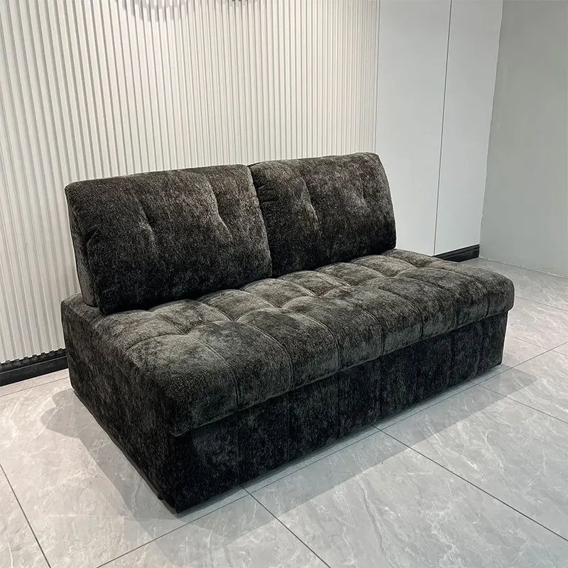 Small apartment, sofa bed, black, living room, no armrests, straight row, push-pull