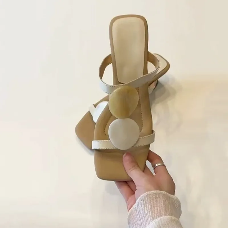 

Shaped Heel Liangtuo Women's Fashion Square Toe Open Toe Slim Strap Anti-slip Wear-resistant Kitten Heel Shoes