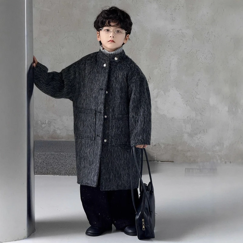 

2025 Autumn/Winter New Cotton Clip Personalized Design Half High Collar Button Mid Length Coat