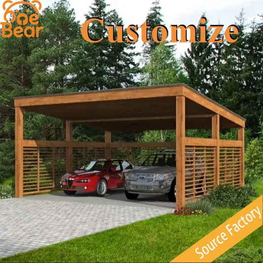 Solid Wood Carport Waterproof Anti-UV Wooden Car Shelter Heavy Duty Outdoor Garage Canopy For Home Garden SUV Parking Protection