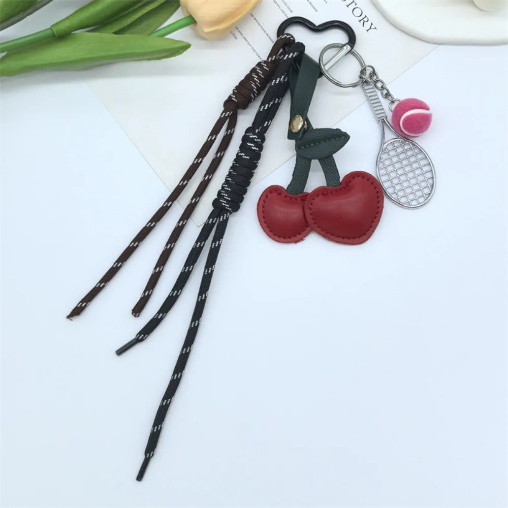 

Girl Heart Braided Rope Keychain Anti-Lost Handmade Cherry Shaped Bag Pendant Aesthetically Jewelry Tennis Racket Key Chain