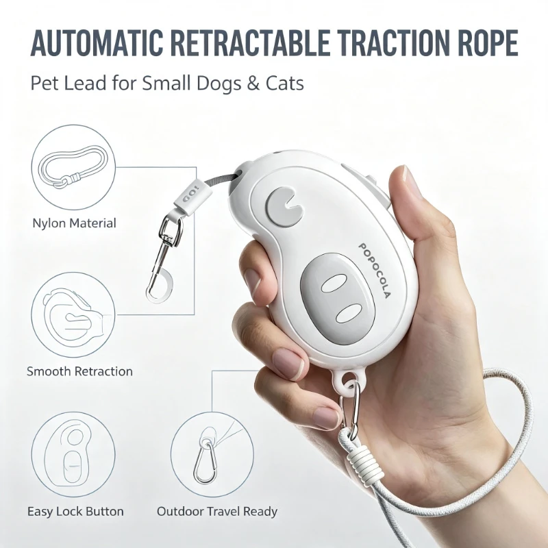 POPO Pet Mini Automatic Retractable Traction for Outdoor Travel Walking Hiking Small Dogs Traction Rope Cat Lead Products Nylon