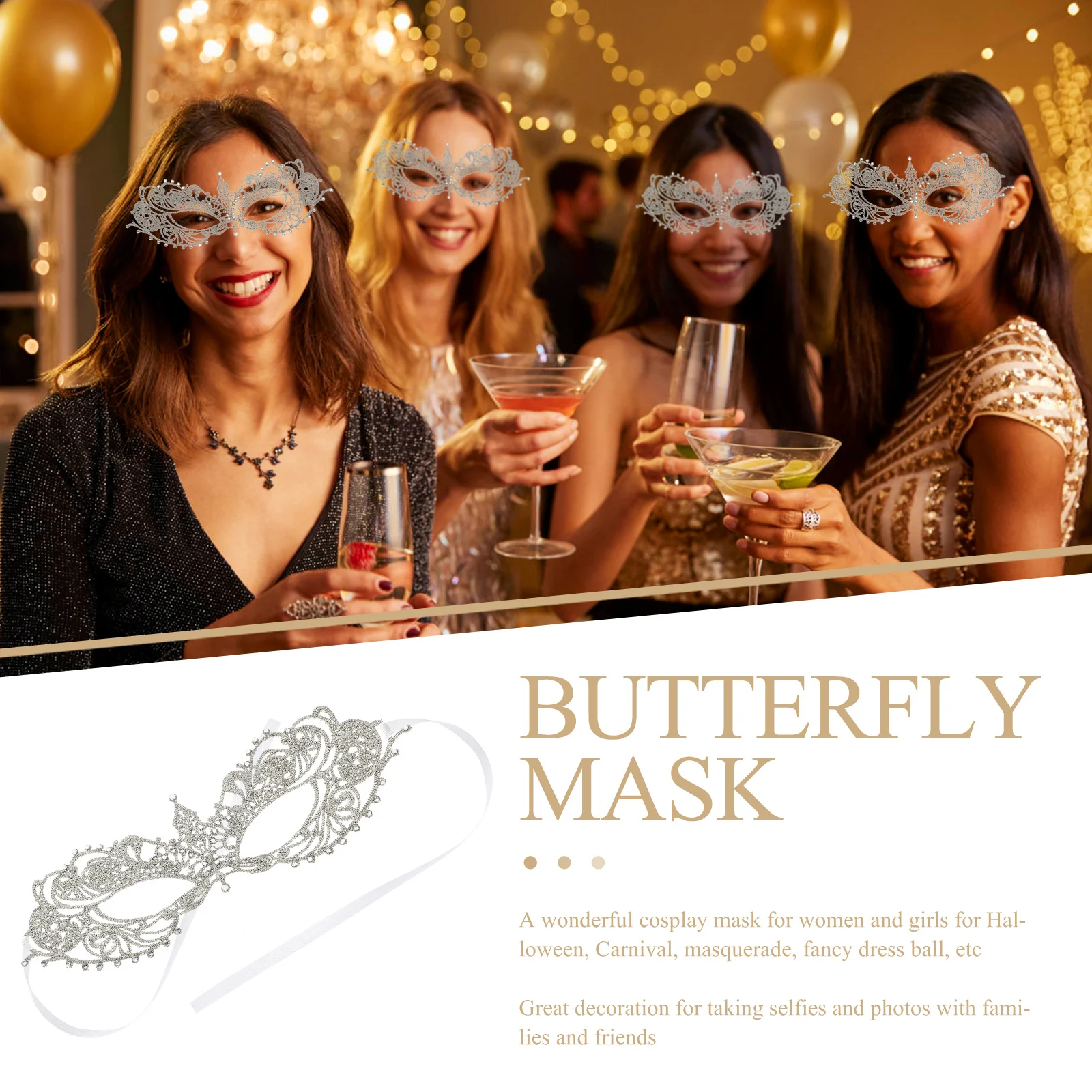 

NOLITOY Women Lace Masquerade Mask with Shiny Gemstone Decor for Halloween Christmas Prom Party Costumes