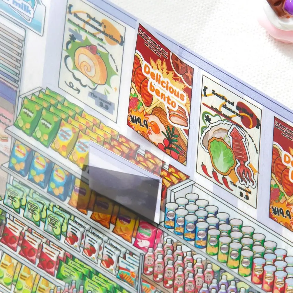 

New Convenience Store Series Miniature Landscape Sticker PET DIY Cabin Scene Sticker Cartoon Stress Relief Game Stickers