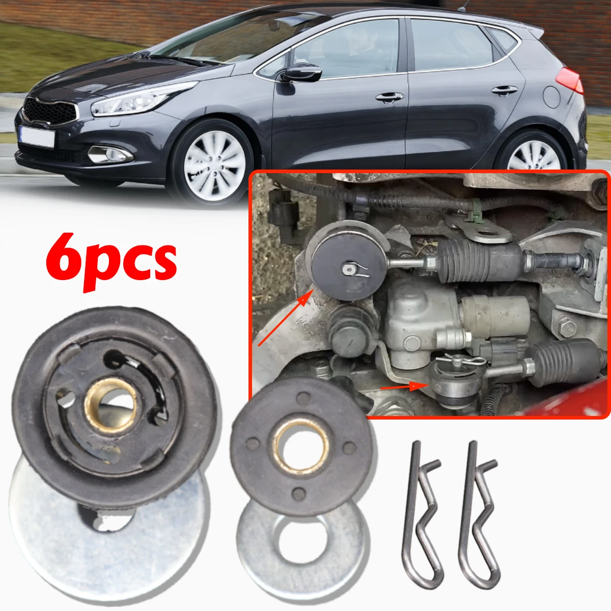 

6pc for Kia Cee'd ED Ceed 2012 2011 2009 2007 2006 Shifter Cable Bushing Kit Washer Cotter Pin/Clip Manual Trans Linkage Upgrade