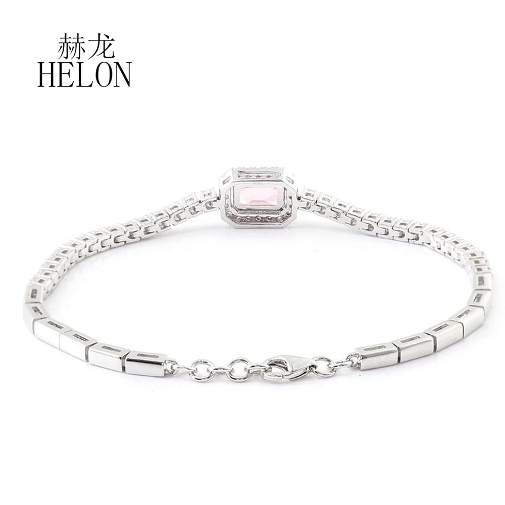 HELON 925 Sterling Silver Tennis Bracelet 5x7mm Genuine Lab Grown Pink Sapphire with Moissanite Bracelet Women Anniversary Gift