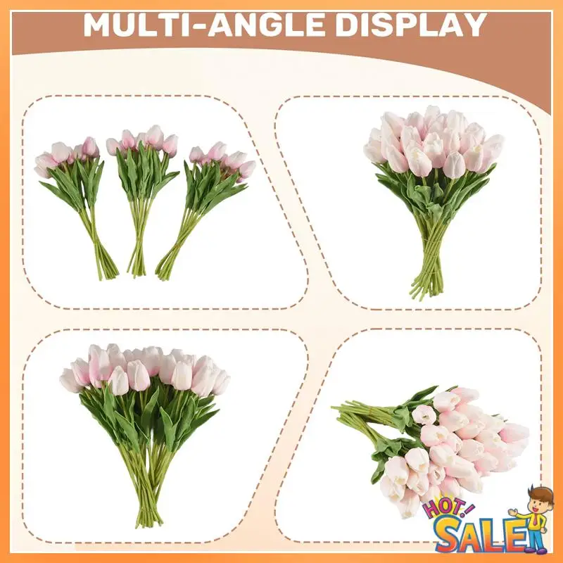 

AB68 30Pcs Artificial Tulips Flowers Real Touch Tulips Fake Holland PU Tulip Bouquet Latex Flower White Tulip
