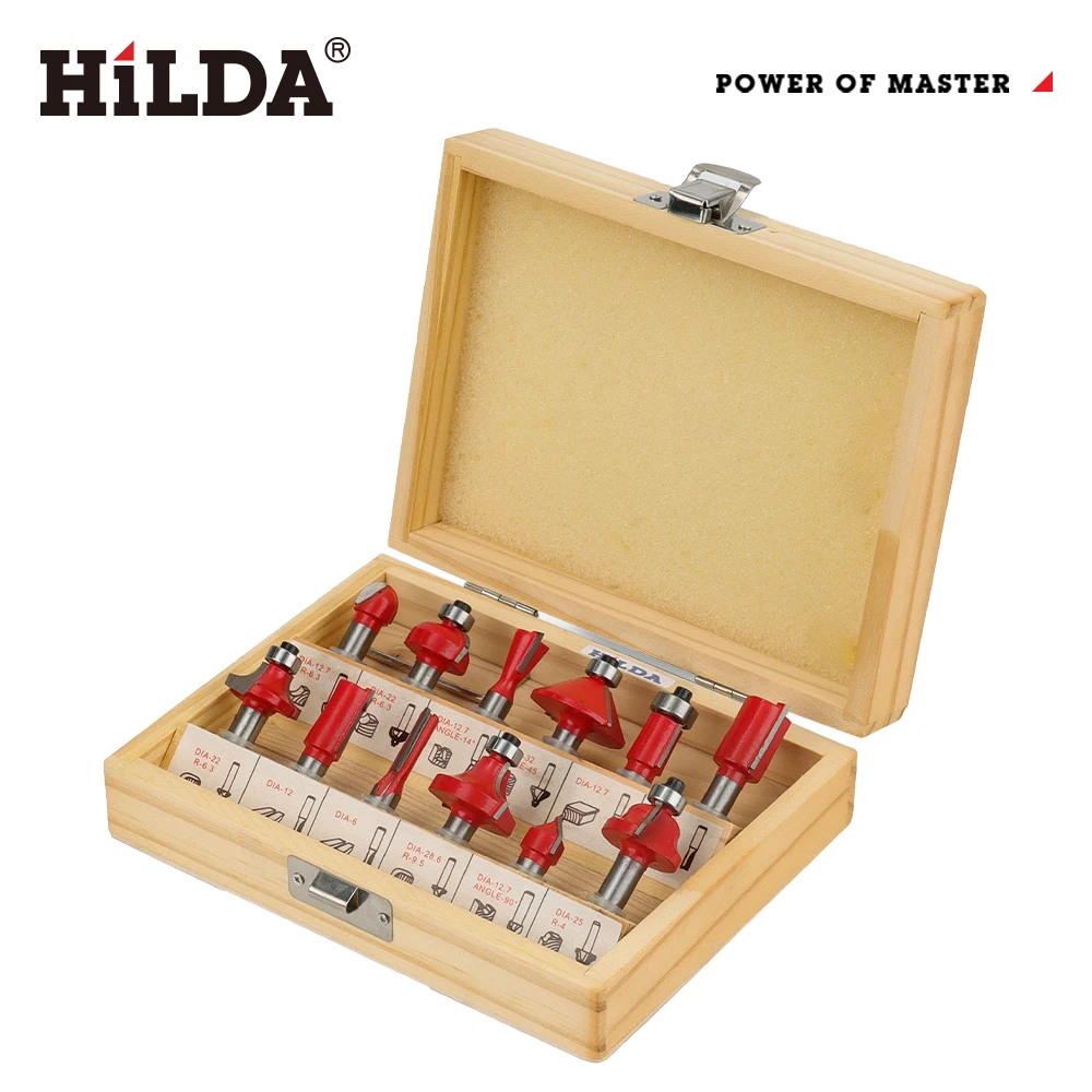 هيلدا قاطعة المطحنة 12 قطعة لجهاز توجيه الخشب النجارة الكهربائية المتقلب الخشب طحن النقش الشق آلة التشذيب 1/4 #3