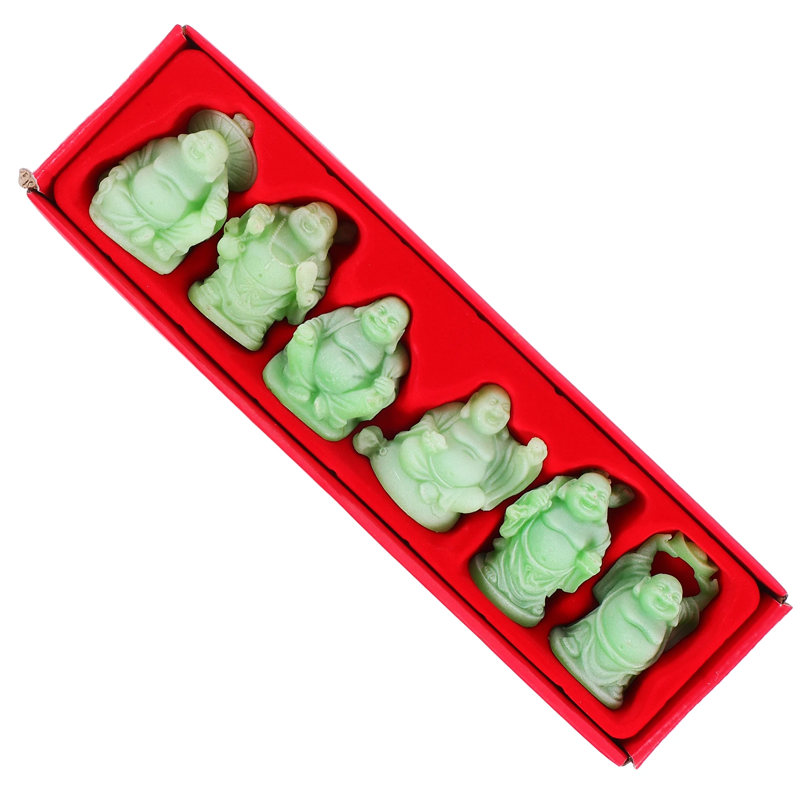 

6 Pcs Decors Smiling Buddha Statue Gold Laughing Decorative Light Green Figurines Gods Figure for Home