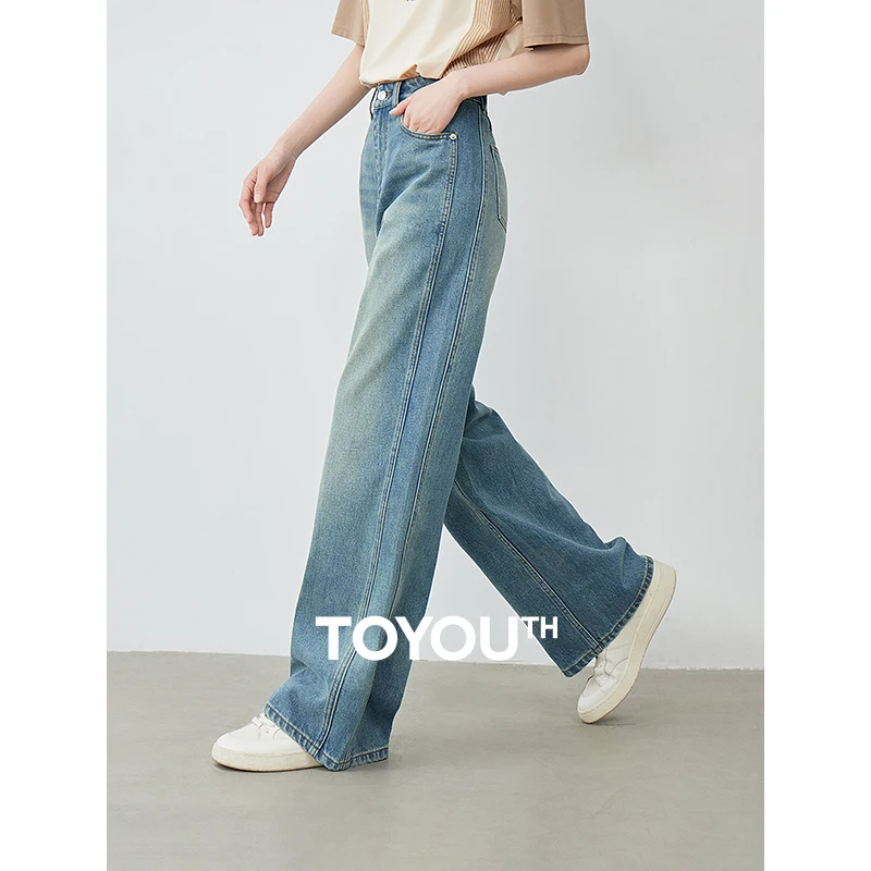 Toyouth Women Jeans 2024 Zomer Nieuwe Retro Wijde Pijpen Broek