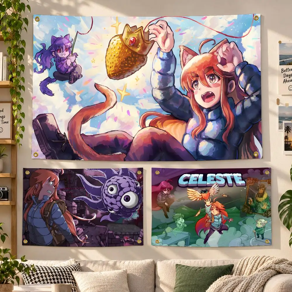 Game Celeste Platformer Flags Personalized Banner Flag Room Dorm Camping Picnic Garage Bar Outdoor Wall Decor