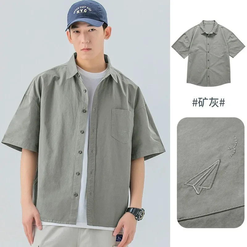 

Summer Men's Thin Short Sleeved Shirt Korean Fashion Solid Color Half Sleeved Loose Casual Shirt Coat Y2k Japanese Streetwear