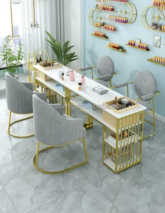 Beauty Salon Furniture Metal Marble Manicure Nail Table for Salon