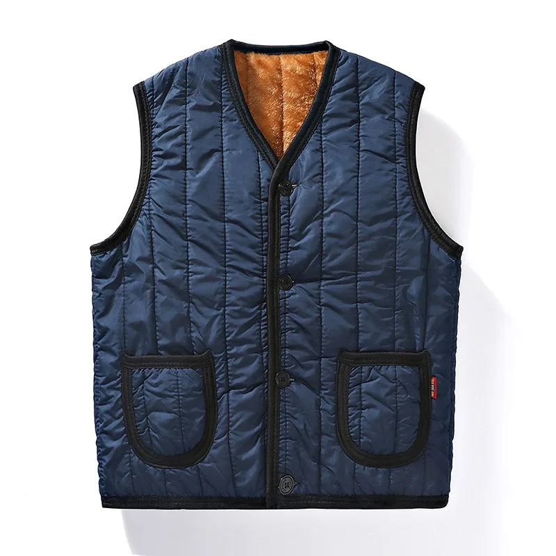 Men's Button V-neck Flocked Autumn and Winter Bottoming Shirt Cardigan Coat Fashionable Casual Sleeveless Vest Top