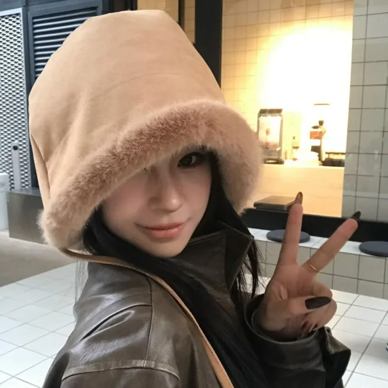 الكورية سميكة الجلد المدبوغ لطيف حزام دلو القبعات للنساء الخريف والشتاء السفر الدافئة تنوعا تظهر الوجه قبعة ليو فنغ الصغيرة #3