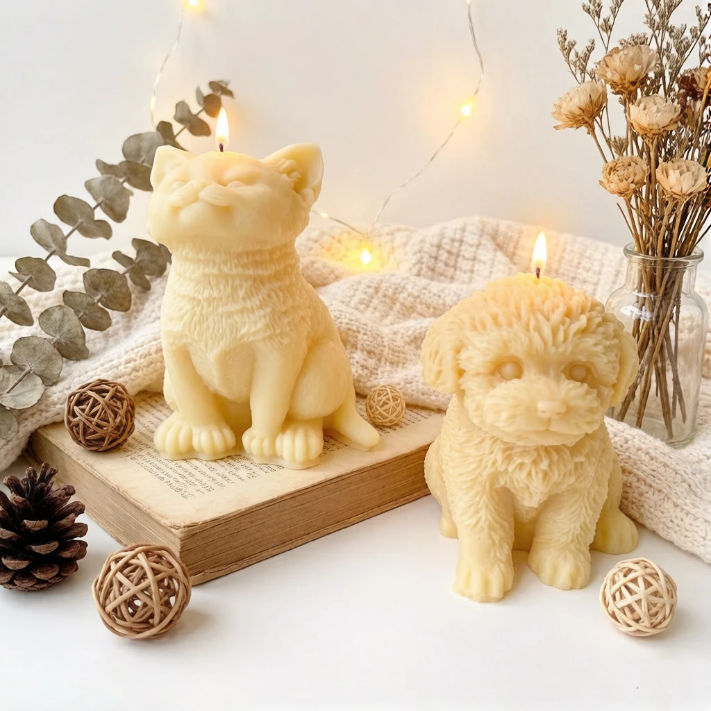

Cute Animal Sitting Cat Teddy Dog Scented Candle Plaster Ornaments Molds Home Decor Crafts Making