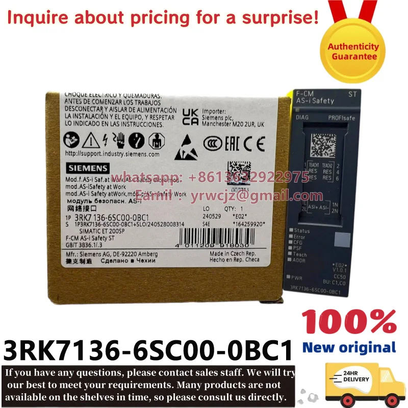 3RK7136-6SC00-0BC0 ET200SP F-CM AS-i Safety ST Fail-Safe Communication Module, 100% Brand New Original