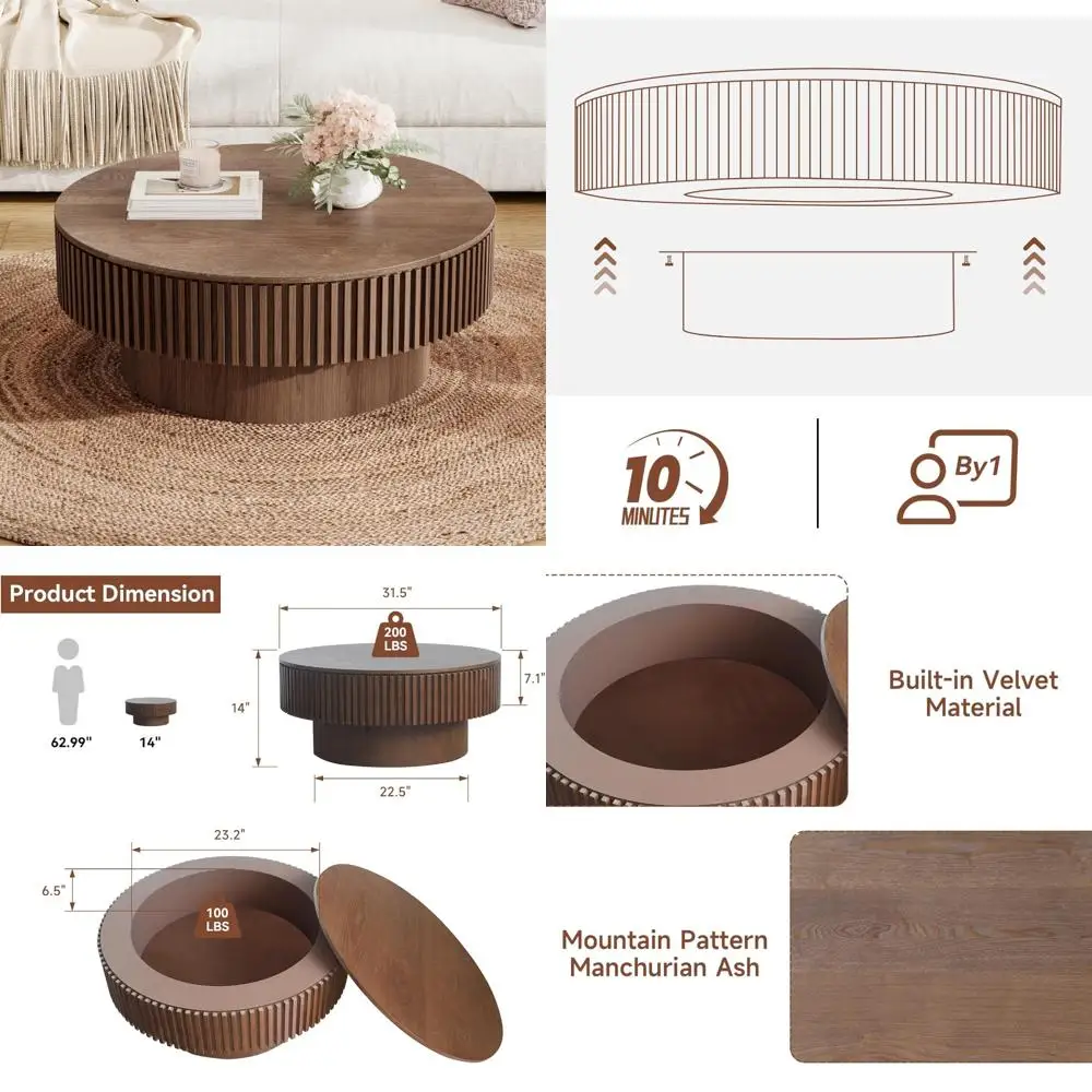 

Компактный рифленый журнальный столик с ящиком для хранения современных жилых помещений