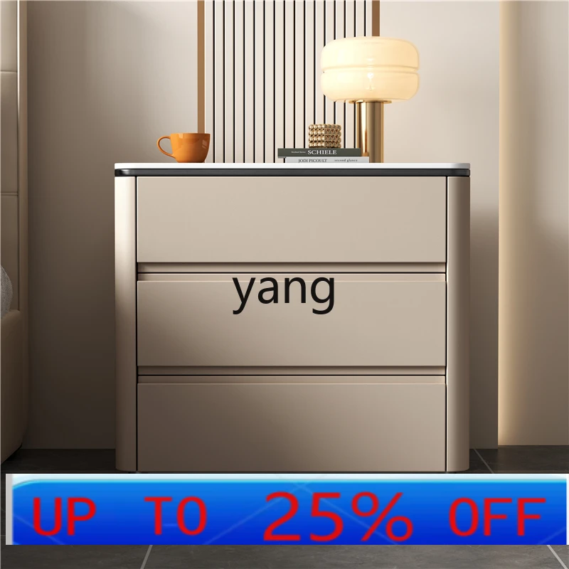 LMM simple modern light luxury rock slab countertop three drawers all solid wood frame leather creative